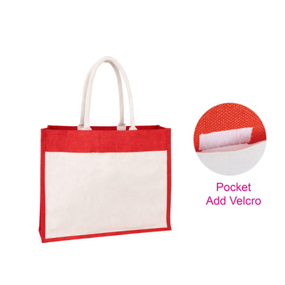 3(1) BSGIFTS Jute Bag with Canvas pocket - 35 (H) x 43 (L) x 15cm (W)