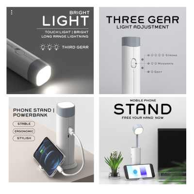 3(1) BSGIFTS Led Torch & Table Lamp with 1200mAh Emergency Powerbank