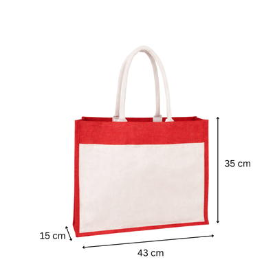 3(2) BSGIFTS Jute Bag with Canvas pocket - 35 (H) x 43 (L) x 15cm (W)