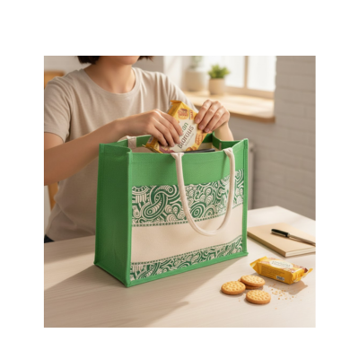 3(3) BSGIFTS EcoLife Jute Tote Bag with Velcro Front Pocket - 35 (H) x 43 (L) x 15cm (W)