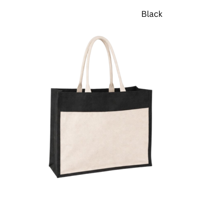 4(4) BSGIFTS Jute Bag with Canvas pocket - 35 (H) x 43 (L) x 15cm (W)