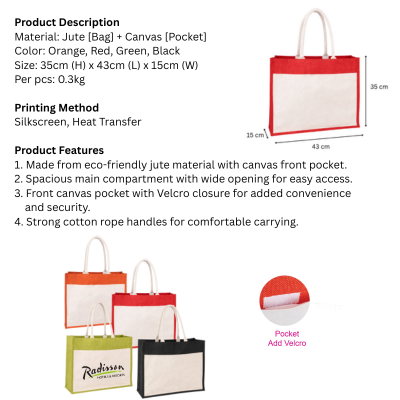 5 BSGIFTS Jute Bag with Canvas pocket - 35 (H) x 43 (L) x 15cm (W)