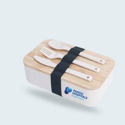 1 BSGIFTS Japanese Bento Box with Bamboo Wood and Free Cutlery