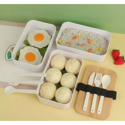 3(1) BSGIFTS Japanese Bento Box with Bamboo Wood and Free Cutlery