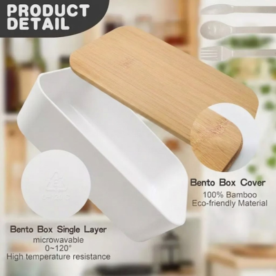 3(2) BSGIFTS Japanese Bento Box with Bamboo Wood and Free Cutlery