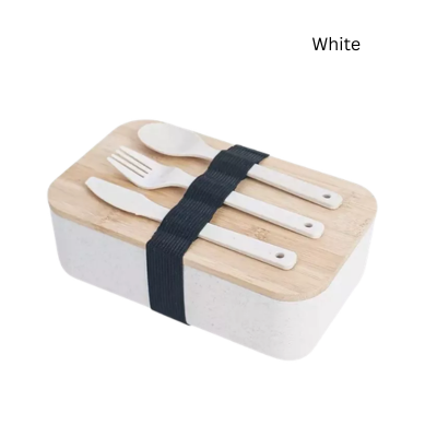 4 BSGIFTS Japanese Bento Box with Bamboo Wood and Free Cutlery