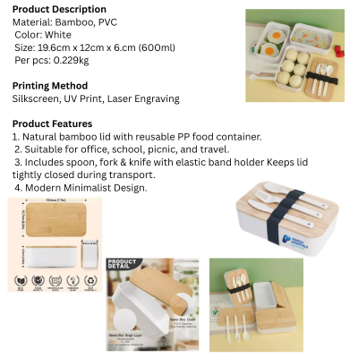 5 BSGIFTS Japanese Bento Box with Bamboo Wood and Free Cutlery