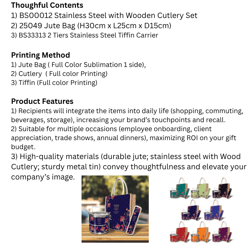 BS29113 Aurelia Hibiscus_3 in 1 Gift Sets_Jute Bag - Tiffin -Cutlery _ Custom Made ( 4 )