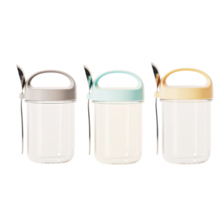 2 BSGIFTS PP + Glass Jar with Spoon 430ml – 9.4 x 8.9 x 15.5cm