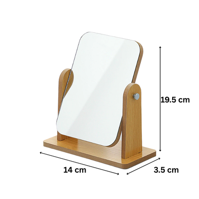 3(3) BSGIFTS 360° Rotating Wooden Mirror - 19.5 x 14 x 3.5cm
