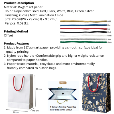 5 BSGIFTS 157gsm Art Paper Bag - 20 x 29 (H) x 9.5 cm(D) - Custom Made