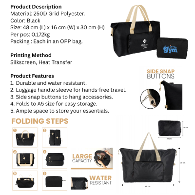 5 BSGIFTS 250D Grid Polyester Foldable Travel Bag - 48(L) x 16(W) x 30cm(H)