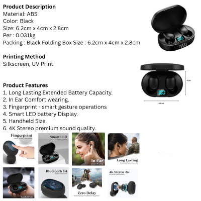 5 BSGIFTS ABS True Wireless 4K Stereo Earphone - 6.2 x 4 x 2.8cm