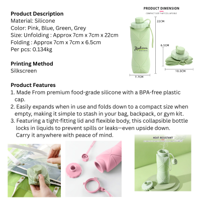 5 BSGIFTS Collapsible Foldable Silicon Sport Bottle – 600ml