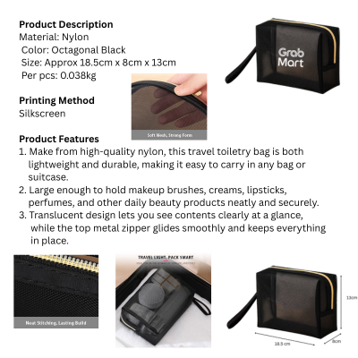 5 BSGIFTS Nylon Portable Mesh Pouch - Approx 18.5 x 8 x 13cm