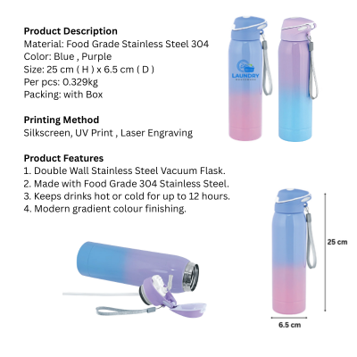 5 BSGIFTS Stainless Steel 304 Vacuum Flask 500ml - 25cm (H) x 6.5cm(D)