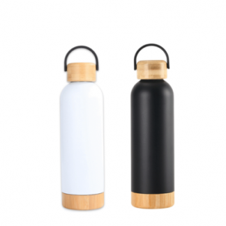 2 BSGIFTS 304 Stainless Steel Bamboo Thermos Flask 500ml With Bamboo Base and White Box