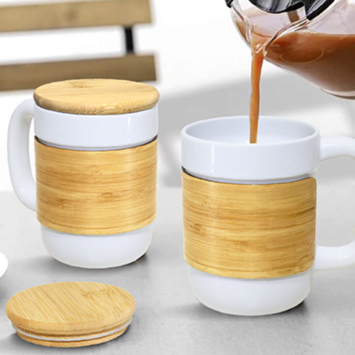 3(1) BSGIFTS Ceramic Mug with Bamboo Sleeve Lid - 430ml