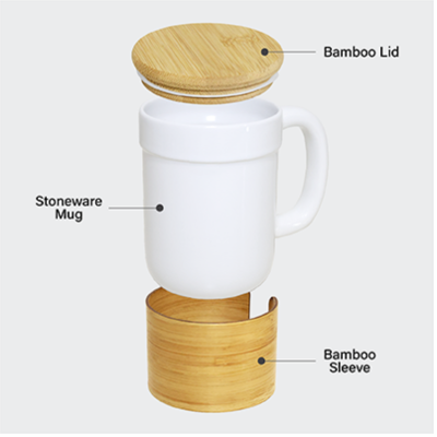 3(2) BSGIFTS Ceramic Mug with Bamboo Sleeve Lid - 430ml