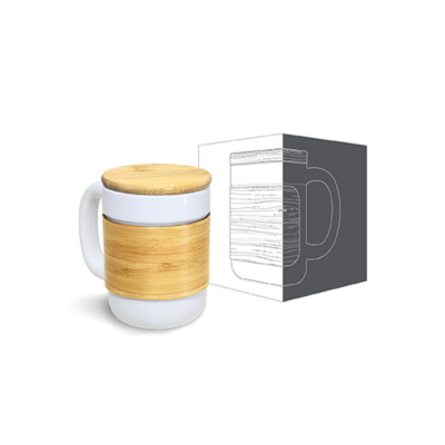 3(4) BSGIFTS Ceramic Mug with Bamboo Sleeve Lid - 430ml