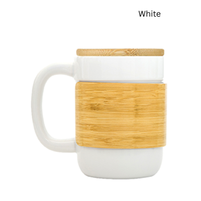 4 BSGIFTS Ceramic Mug with Bamboo Sleeve Lid - 430ml