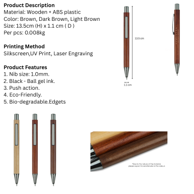 5 BSGIFTS ABS + Wooden Plastic Ball Gel Pen - 13.5 x 1.1 cm