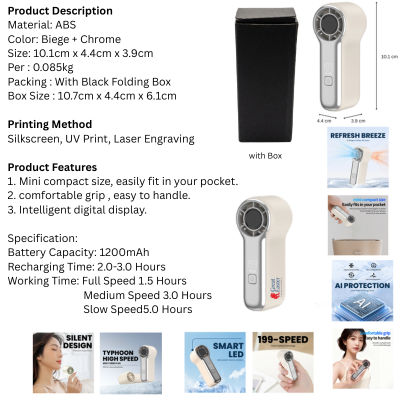 5 BSGIFTS Handheld Mini Turbo Fan 1200mAh - 10.1 x 4.4 x 3.9cm