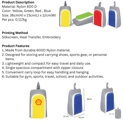 5 BSGIFTS Nylon 600 D Shoes Bag - 36 (H) x 23 (L) x 12cm(W))