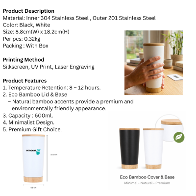 5 BSGIFTS Stainless Steel 304 with Bamboo Mug 600ml