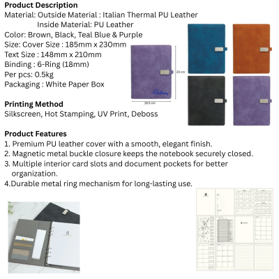 5 BSGIFTS A5 PU Leather 6 Ring Planner