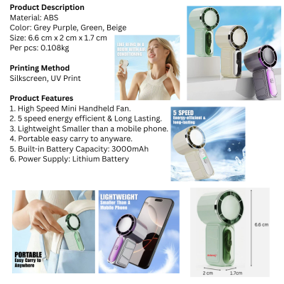 5 BSGIFTS ABS Mini Portable Handheld Fan USB Rechargeable