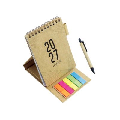 2 BSGIFTS A6 Eco Kraft Desktop Calendar with Sticky Notes & Pen