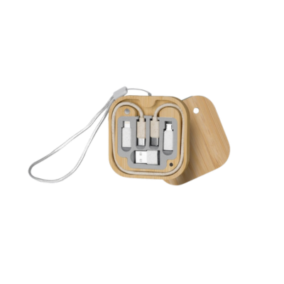 2 BSGIFTS Square Shape Bamboo 6-in-1 Fast Charging Cable Kit
