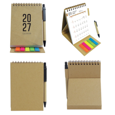 3(1) BSGIFTS A6 Eco Kraft Desktop Calendar with Sticky Notes & Pen