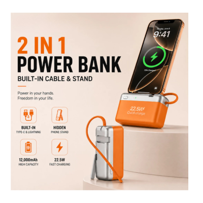 3(1) BSGIFTS Fast Charge Mini Capsule Power Bank - 12000mAh