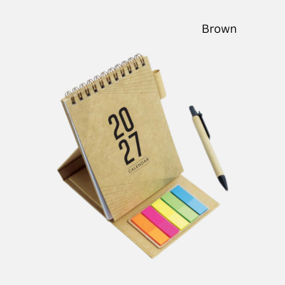4 BSGIFTS A6 Eco Kraft Desktop Calendar with Sticky Notes & Pen