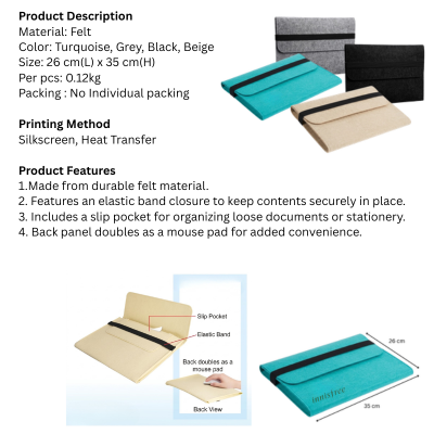 5 BSGIFTS A4 Felt Document Folder with Mouse Pad Back