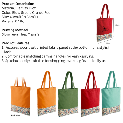 5 BSGIFTS A4-Friendly 12oz Canvas Tote Bag with Printed Bottom Panel