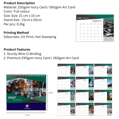 5 BSGIFTS A5 Industrial Theme Wire- O Desk Calendar