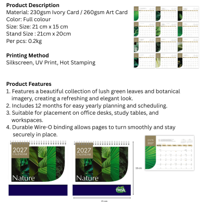 5 BSGIFTS A5 Nature-Themed Wire-O Desk Calendar