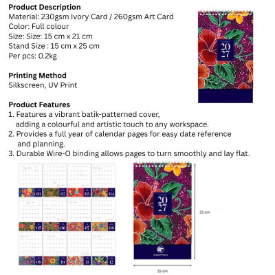 5 BSGIFTS A5 Size Batik-Inspired Desktop Calendar