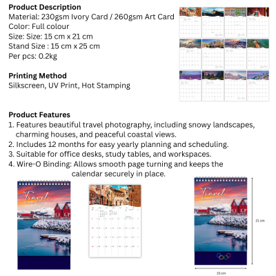 5 BSGIFTS A5 Travel Scenic Wire-O Desk Calendar