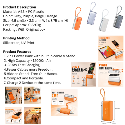 5 BSGIFTS Fast Charge Mini Capsule Power Bank - 12000mAh