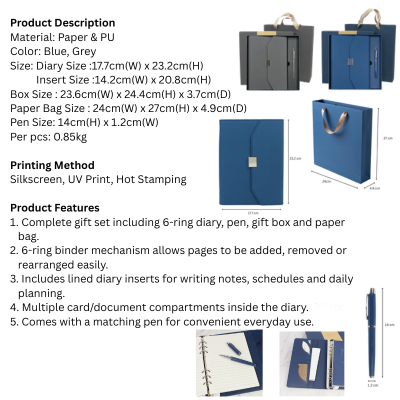 5 BSGIFTS Premium PU 6-Ring Diary Gift Set