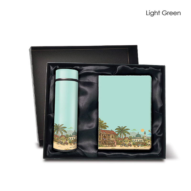 Notebook n Flask Gift Set-Kampung Nostalgia_Light Green