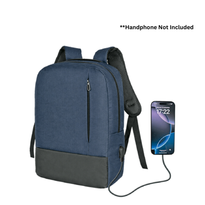 3(1) BSGIFTS Two-Tone Nylon Laptop Backpack with USB Cable