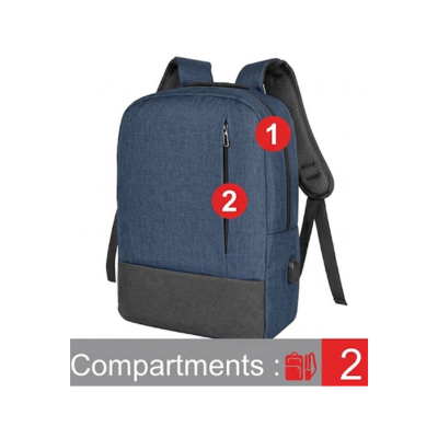 3(3 )BSGIFTS Two-Tone Nylon Laptop Backpack with USB Cable