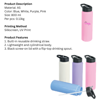 5 BSGIFTS AS Sports Bottle with Straw 800ml